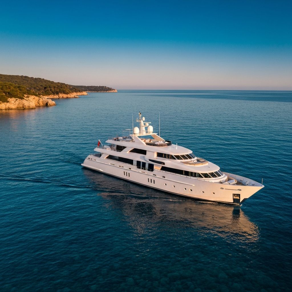 Luxury private yacht sailing on turquoise Mediterranean waters